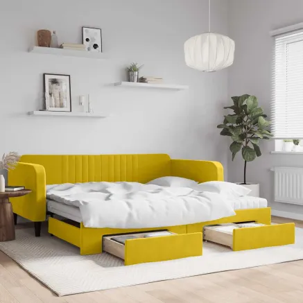 Lit de jour avec gigogne et tiroirs jaune 100x200 cm velours
