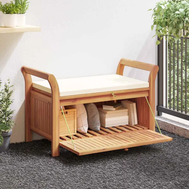 Banc de rangement de jardin avec coussin 126 cm Bois d'acacia