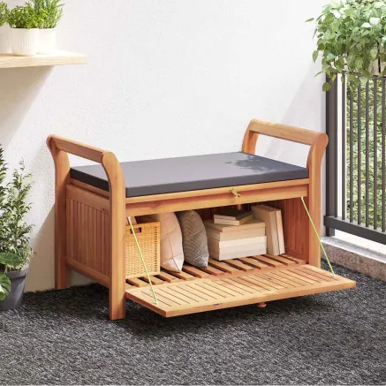 Banc de rangement de jardin avec coussin 91 cm Bois d'acacia