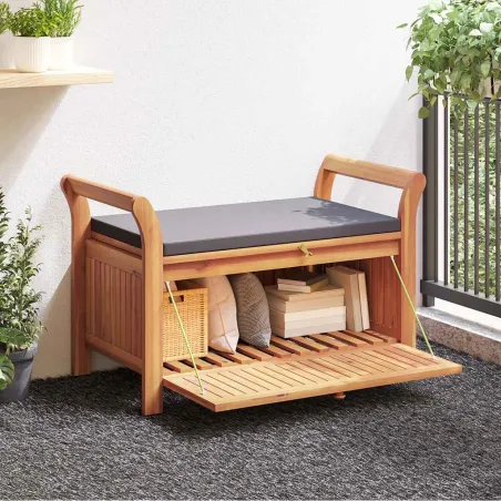 Banc de rangement de jardin avec coussin 91 cm Bois d'acacia