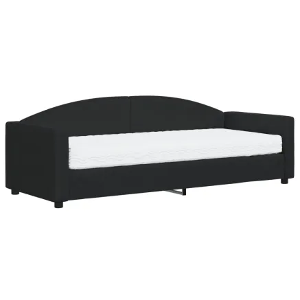 Lit de jour avec matelas noir 80x200 cm tissu 2