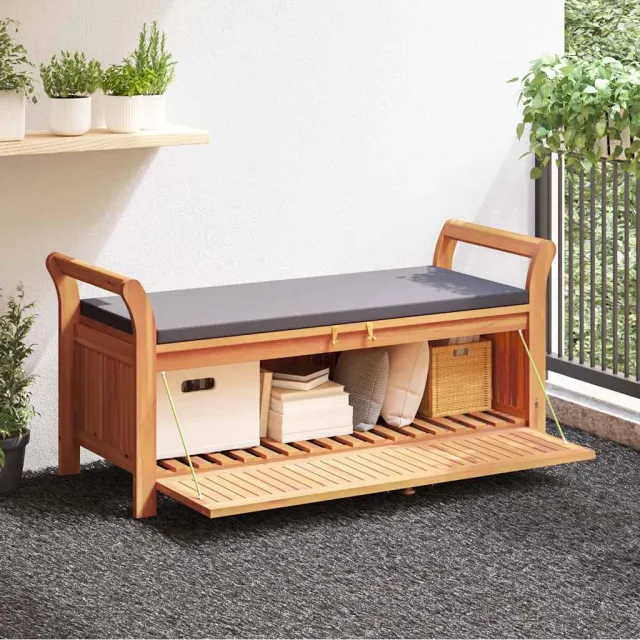 Banc de rangement de jardin avec coussin 126 cm Bois d'acacia