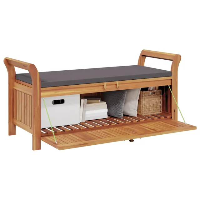Banc de rangement de jardin avec coussin 126 cm Bois d'acacia