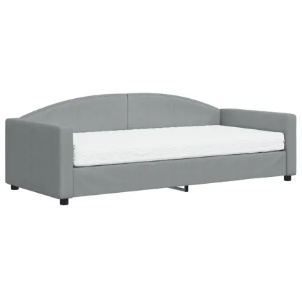 Lit de jour avec matelas gris clair 90x200 cm tissu 2