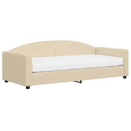 Lit de jour avec matelas crème 90x200 cm tissu 2