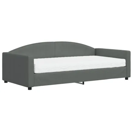 Lit de jour avec matelas gris foncé 100x200 cm tissu 2