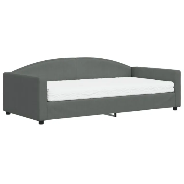 Lit de jour avec matelas gris foncé 100x200 cm tissu