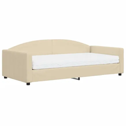 Lit de jour avec matelas crème 100x200 cm tissu 2