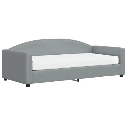 Lit de jour avec matelas gris clair 90x190 cm tissu 2