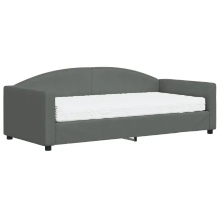 Lit de jour avec matelas gris foncé 90x190 cm tissu 2