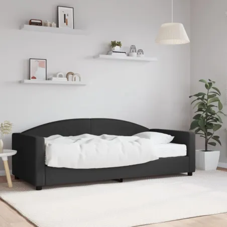 Lit de jour avec matelas noir 90x190 cm tissu