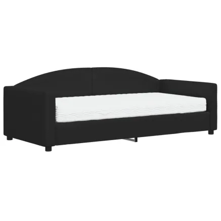 Lit de jour avec matelas noir 90x190 cm tissu 2