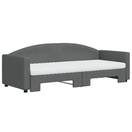 Lit de jour avec gigogne et matelas gris foncé 80x200 cm tissu