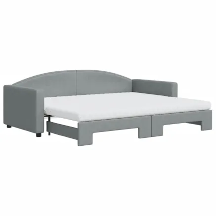 Lit de jour avec gigogne et matelas gris clair 90x200 cm tissu 2