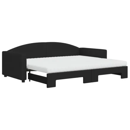 Lit de jour avec gigogne et matelas noir 90x200 cm tissu 2