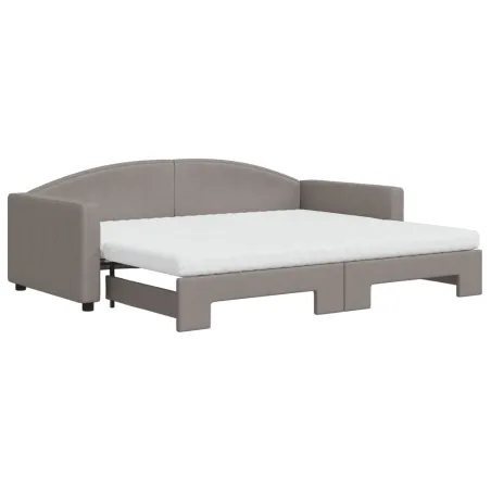 Lit de jour avec gigogne et matelas taupe 90x200 cm tissu