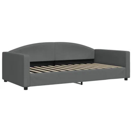 Lit de jour avec gigogne et matelas gris foncé 100x200 cm tissu
