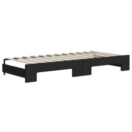 Lit de jour avec gigogne et matelas noir 100x200 cm tissu