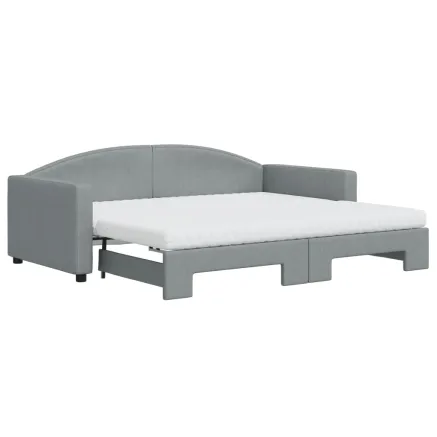 Lit de jour avec gigogne et matelas gris clair 90x190 cm tissu 2