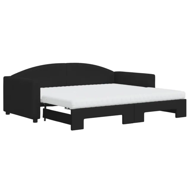 Lit de jour avec gigogne et matelas noir 90x190 cm tissu