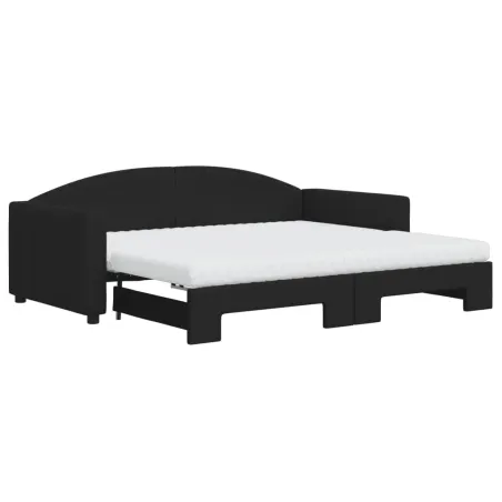 Lit de jour avec gigogne et matelas noir 90x190 cm tissu