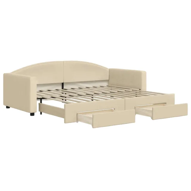 Lit de jour avec gigogne et tiroirs sans matelas crème 90x200cm
