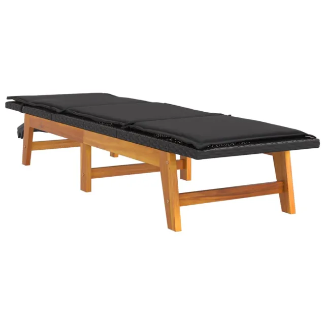 Chaise longue avec coussin Résine tressée/bois massif d'acacia