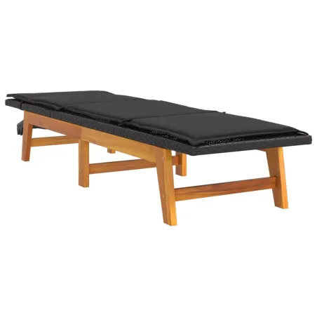 Chaise longue avec coussin Résine tressée/bois massif d'acacia
