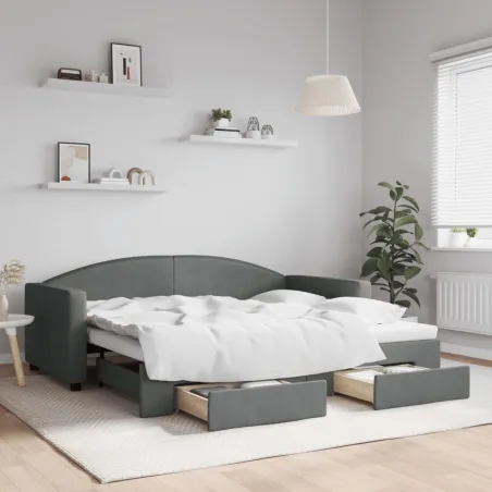 Lit de jour avec gigogne et tiroirs sans matelas 90x190 cm