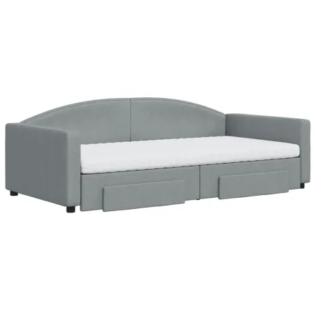 Lit de jour avec gigogne et tiroirs gris clair 100x200 cm tissu