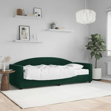 Lit de jour avec matelas vert foncé 80x200 cm velours