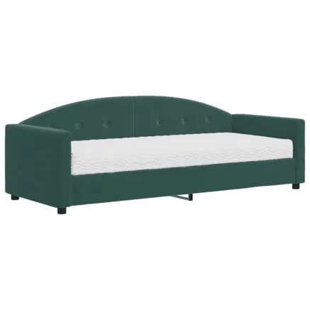Lit de jour avec matelas vert foncé 80x200 cm velours 2