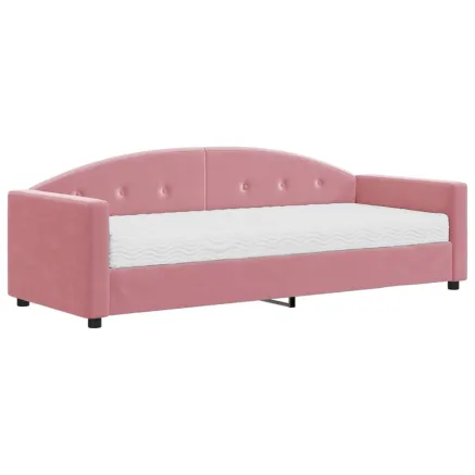 Lit de jour avec matelas rose 80x200 cm velours 2