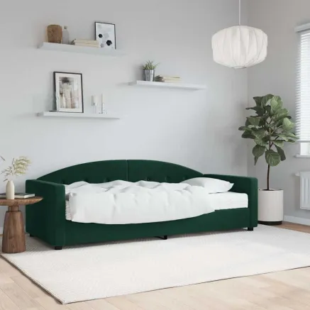 Lit de jour avec matelas vert foncé 90x200 cm velours