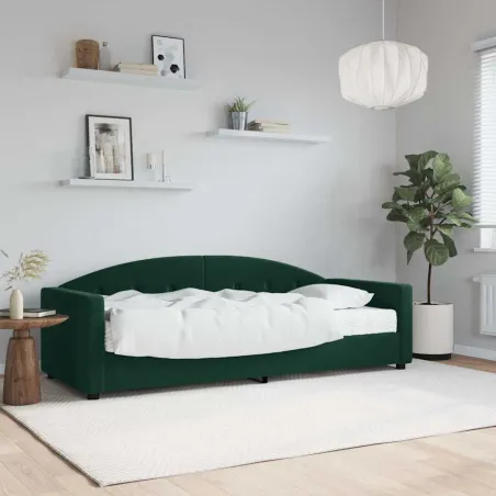 Lit de jour avec matelas vert foncé 90x200 cm velours