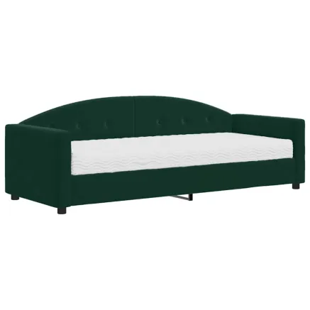 Lit de jour avec matelas vert foncé 90x200 cm velours 2