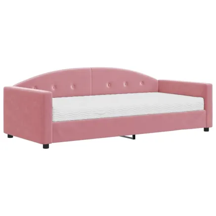 Lit de jour avec matelas rose 90x200 cm velours 2
