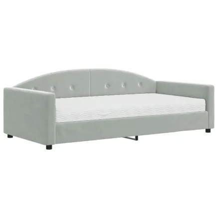 Lit de jour avec matelas gris clair 100x200 cm velours 2