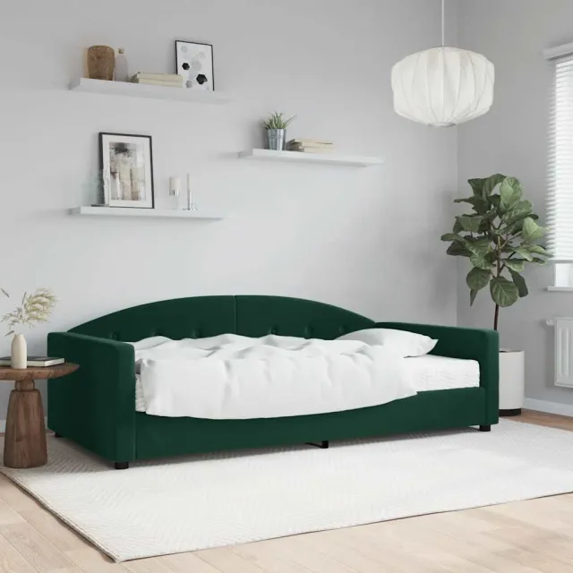 Lit de jour avec matelas vert foncé 100x200 cm velours
