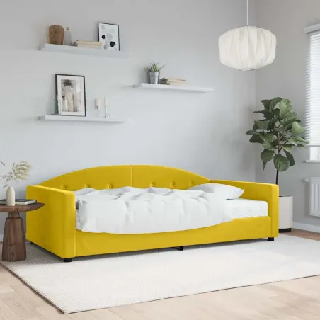 Lit de jour avec matelas jaune 100x200 cm velours