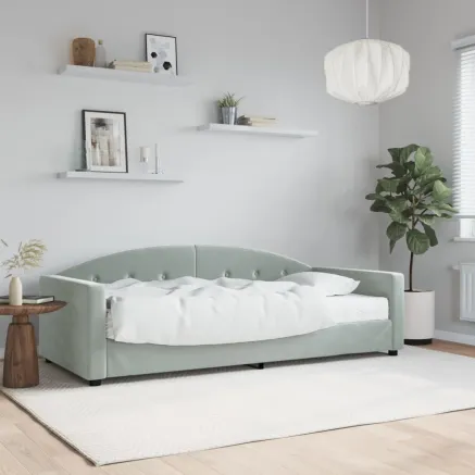 Lit de jour avec matelas gris clair 90x190 cm velours
