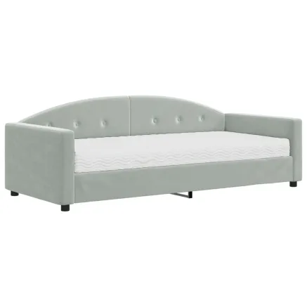 Lit de jour avec matelas gris clair 90x190 cm velours 2