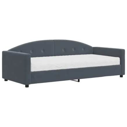 Lit de jour avec matelas gris foncé 90x190 cm velours 2