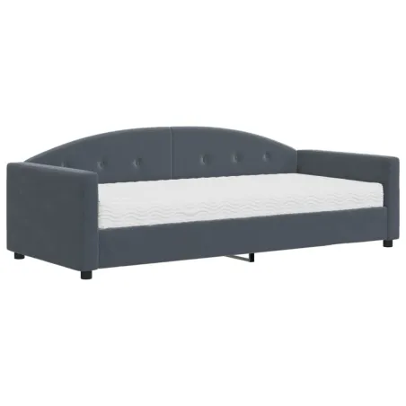 Lit de jour avec matelas gris foncé 90x190 cm velours