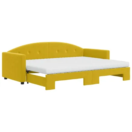 Lit de jour avec lit gigogne et matelas jaune 80x200 cm velours 2