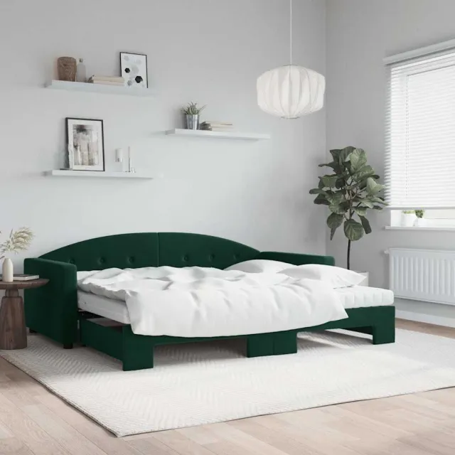 Lit de jour avec gigogne et matelas vert foncé 90x200cm velours