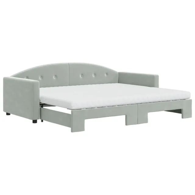 Lit de jour avec gigogne et matelas gris clair 90x190cm velours