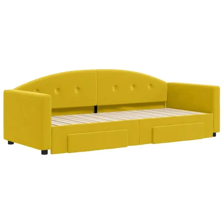 Lit de jour avec gigogne et tiroirs jaune 80x200 cm velours