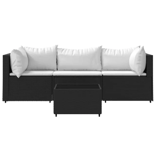 Salon de jardin 4 pcs avec coussins Noir Résine tressée