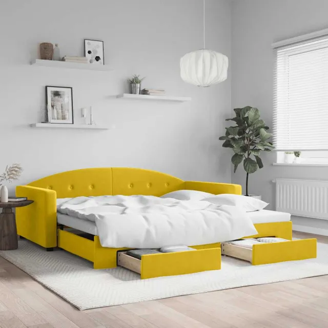 Lit de jour avec gigogne et tiroirs jaune 100x200 cm velours